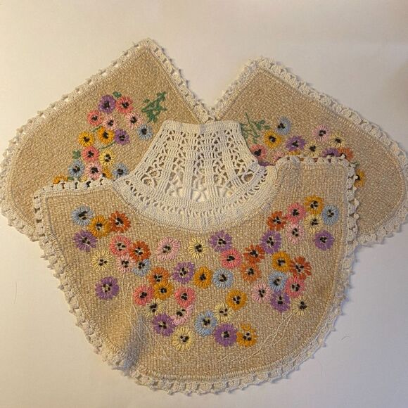 VTG Crocheted Embroidered Chair Head & Arm Cover Protectors Cotton Grannycore - Picture 1 of 15